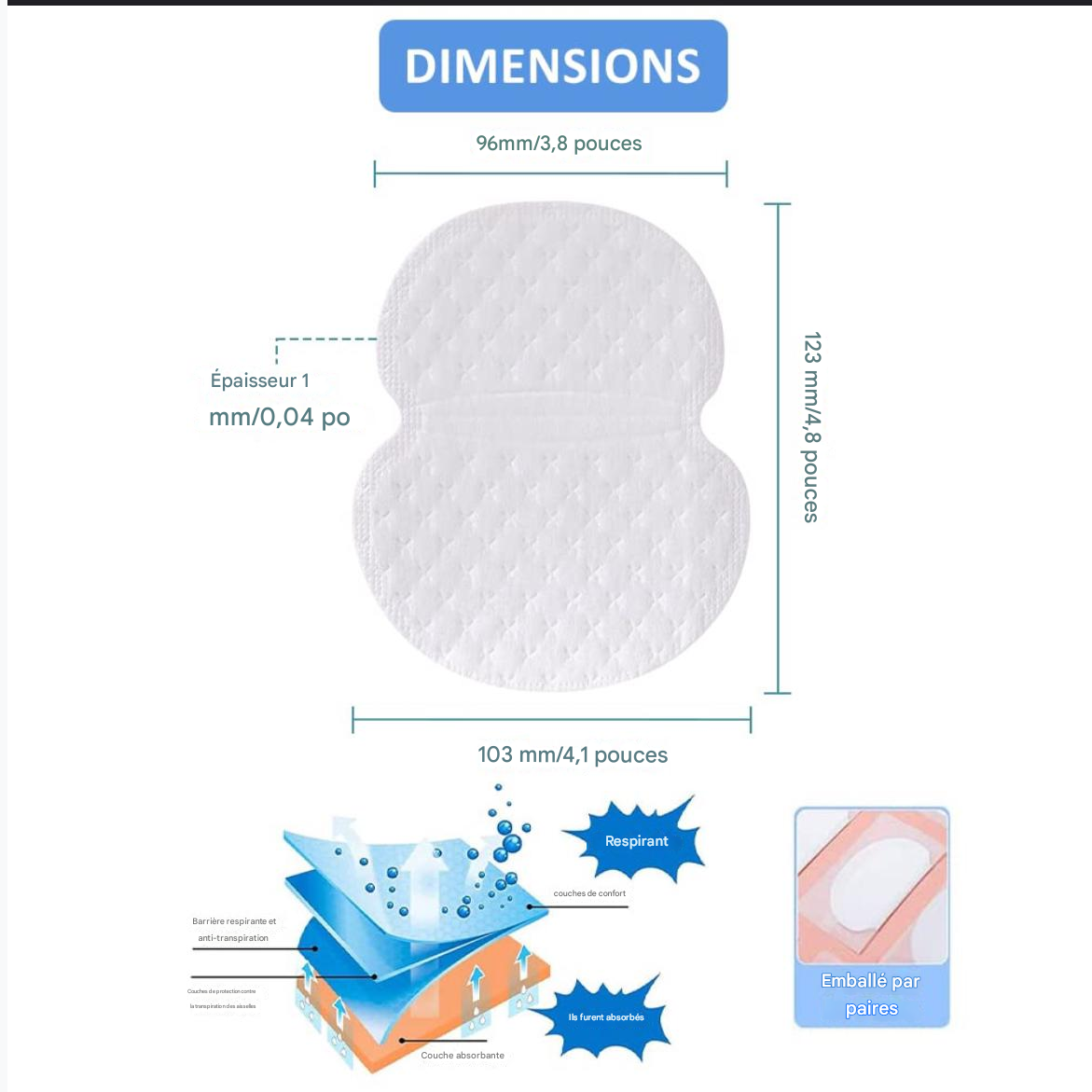 Patch Anti Transpiration et odeur,Protège Aisselles 30 lingettes